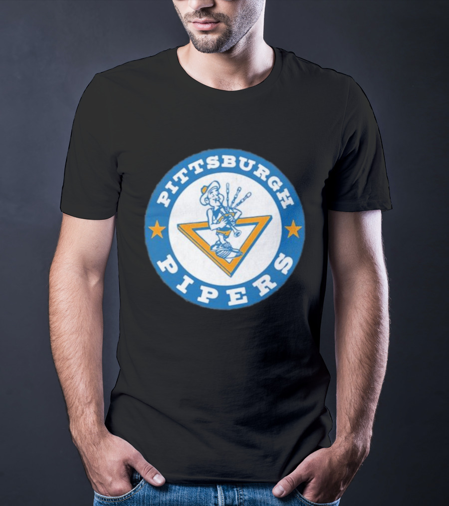 Pittsburgh Pipers Basketball Team Classic Logo With Bagpiper And Star Emblems T-Shirt