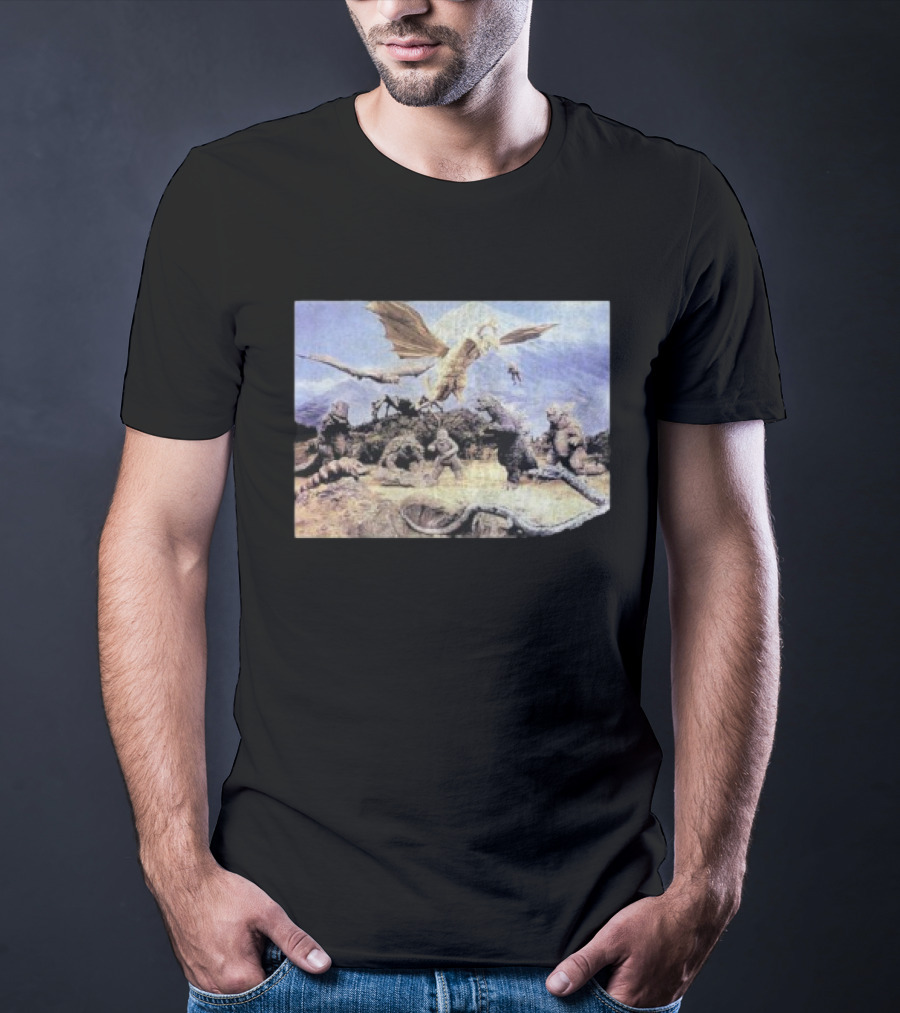 Destroy All Monsters Group Kaiju Battle Scene T-Shirt