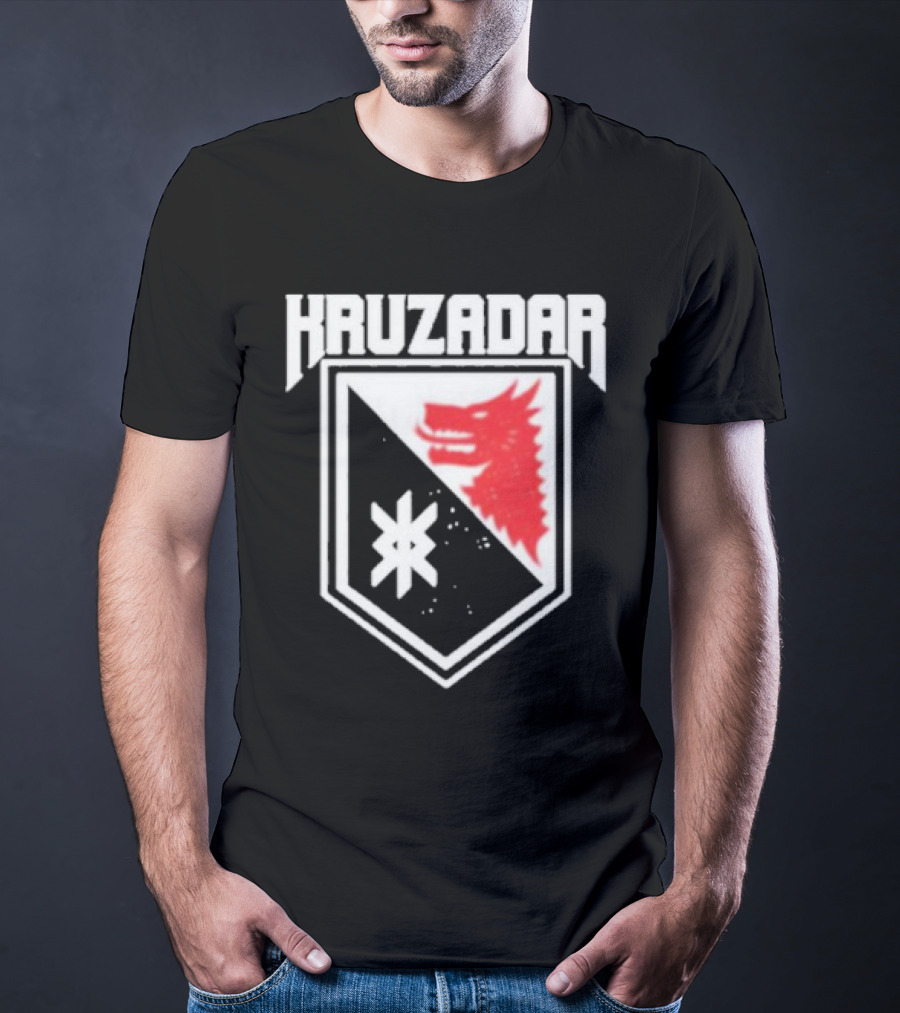 Kruzadar Shield With Red Wolf Emblem T-Shirt