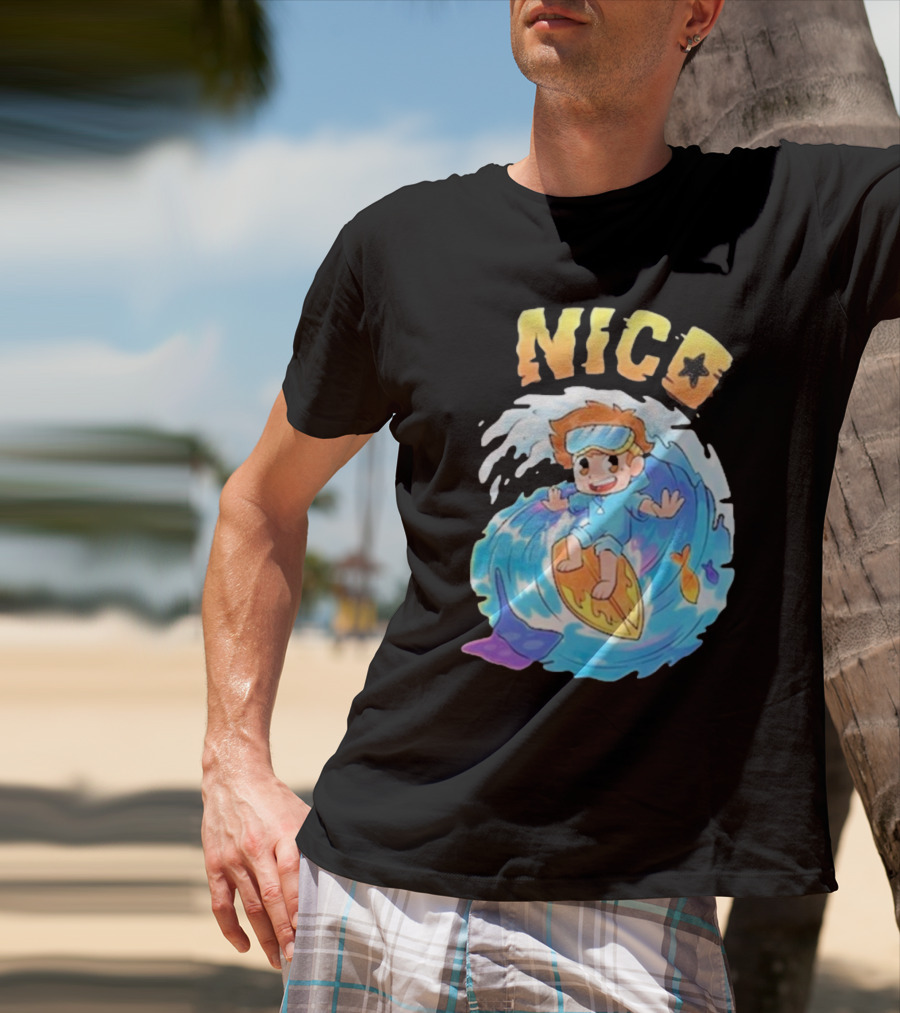 Nico Surfing In Ocean Wave Art With Cash And Nico Nico Starfish T-Shirt