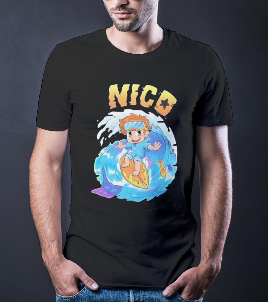 Nico Surfing In Ocean Wave Art With Cash And Nico Nico Starfish T-Shirt