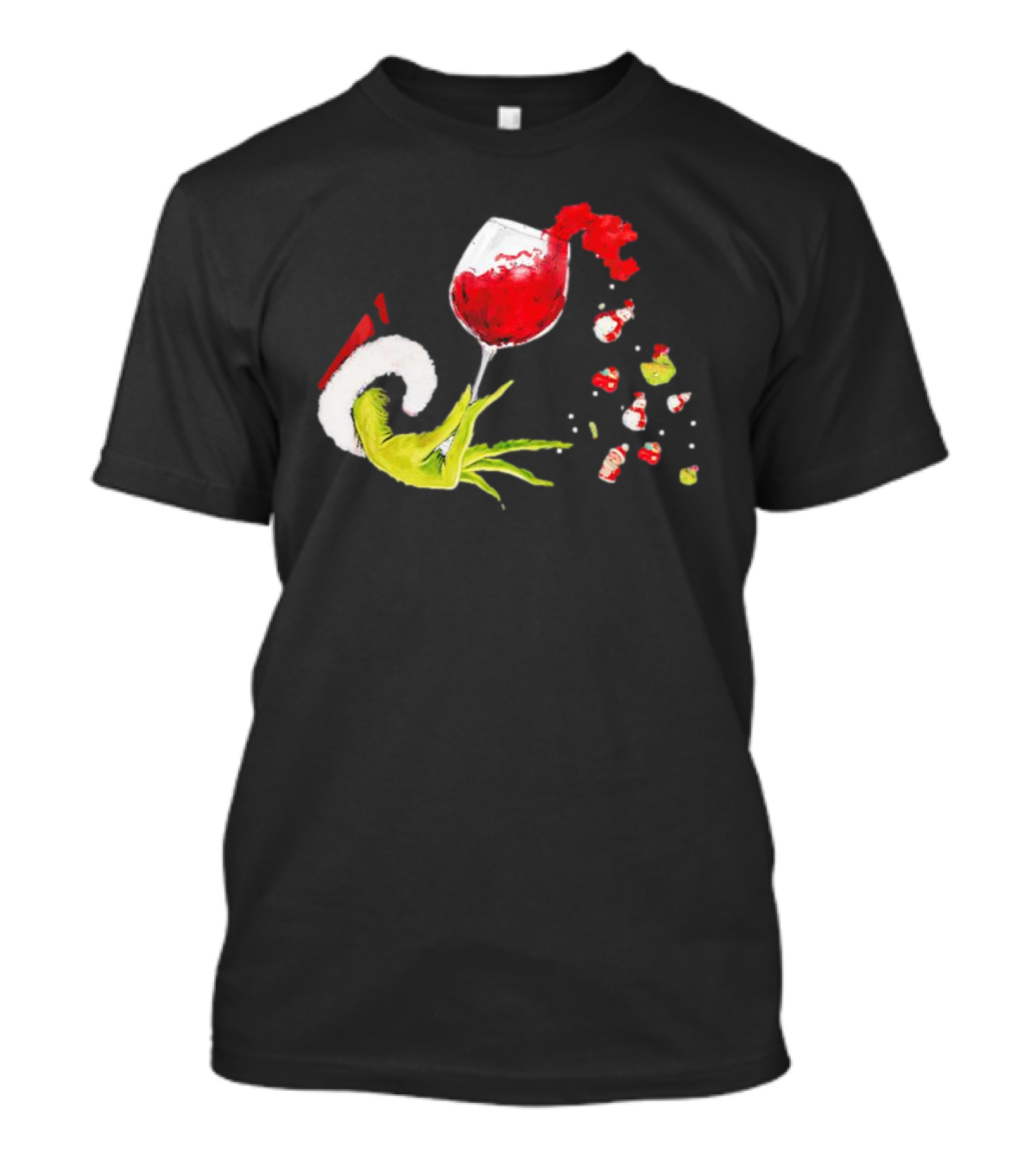 Grinch Hand Christmas Wine Glass Festive Holiday T-Shirt