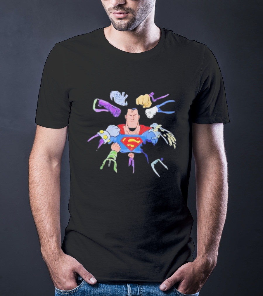 Superman Battling Multiple Foes With Iconic Super Strength T-Shirt