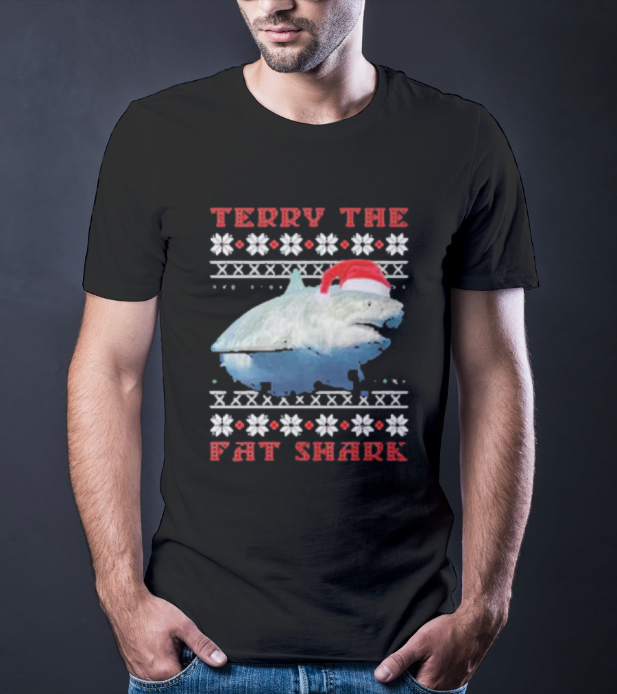 Terry The Fat Shark Christmas Santa Hat Snowflake T-Shirt