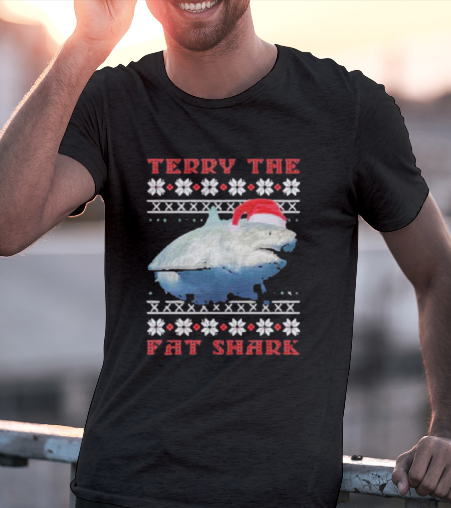 Terry The Fat Shark Christmas Santa Hat Snowflake T-Shirt