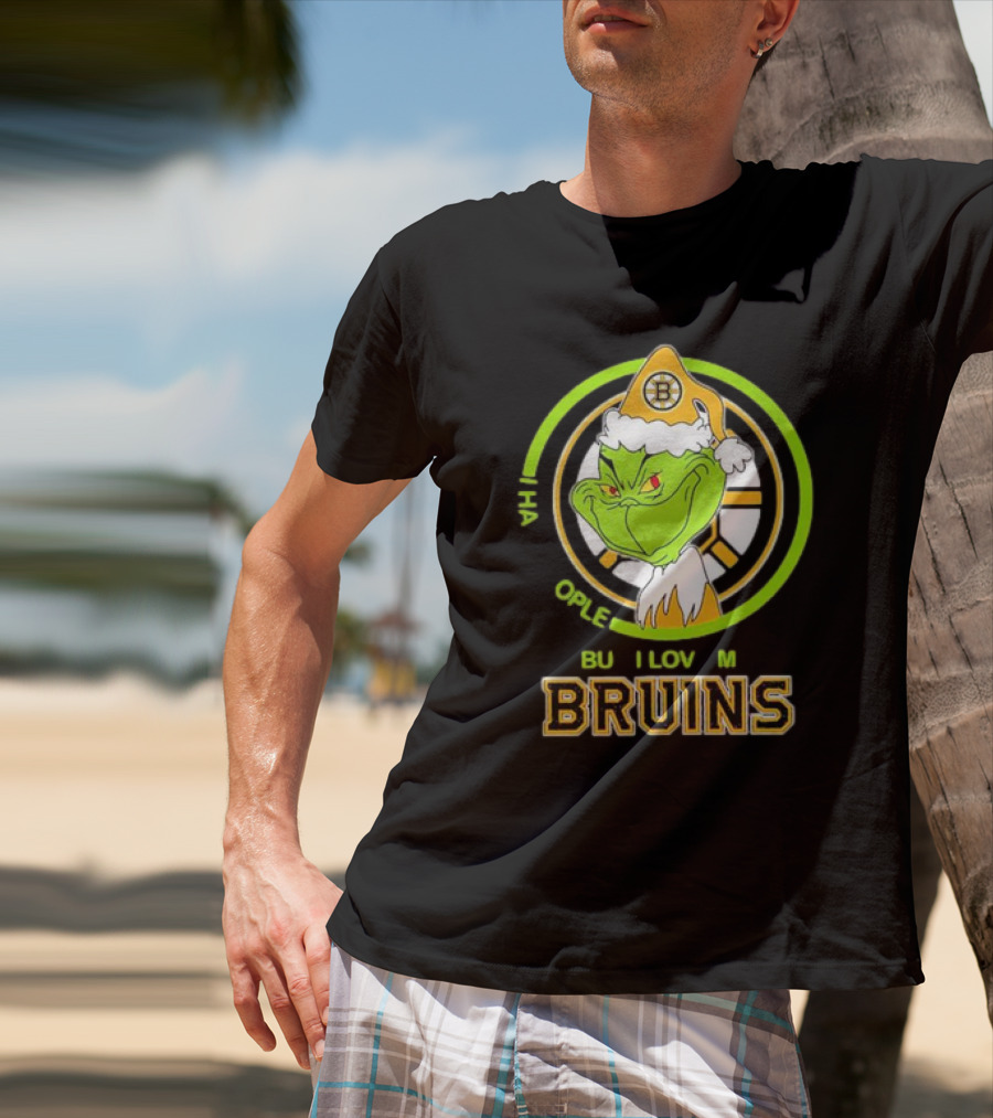 The Grinch Santa Boston Bruins I Hate People But Love My Hockey Team T-Shirt