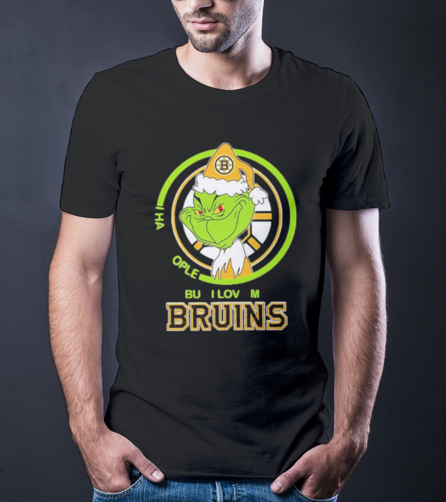 The Grinch Santa Boston Bruins I Hate People But Love My Hockey Team T-Shirt