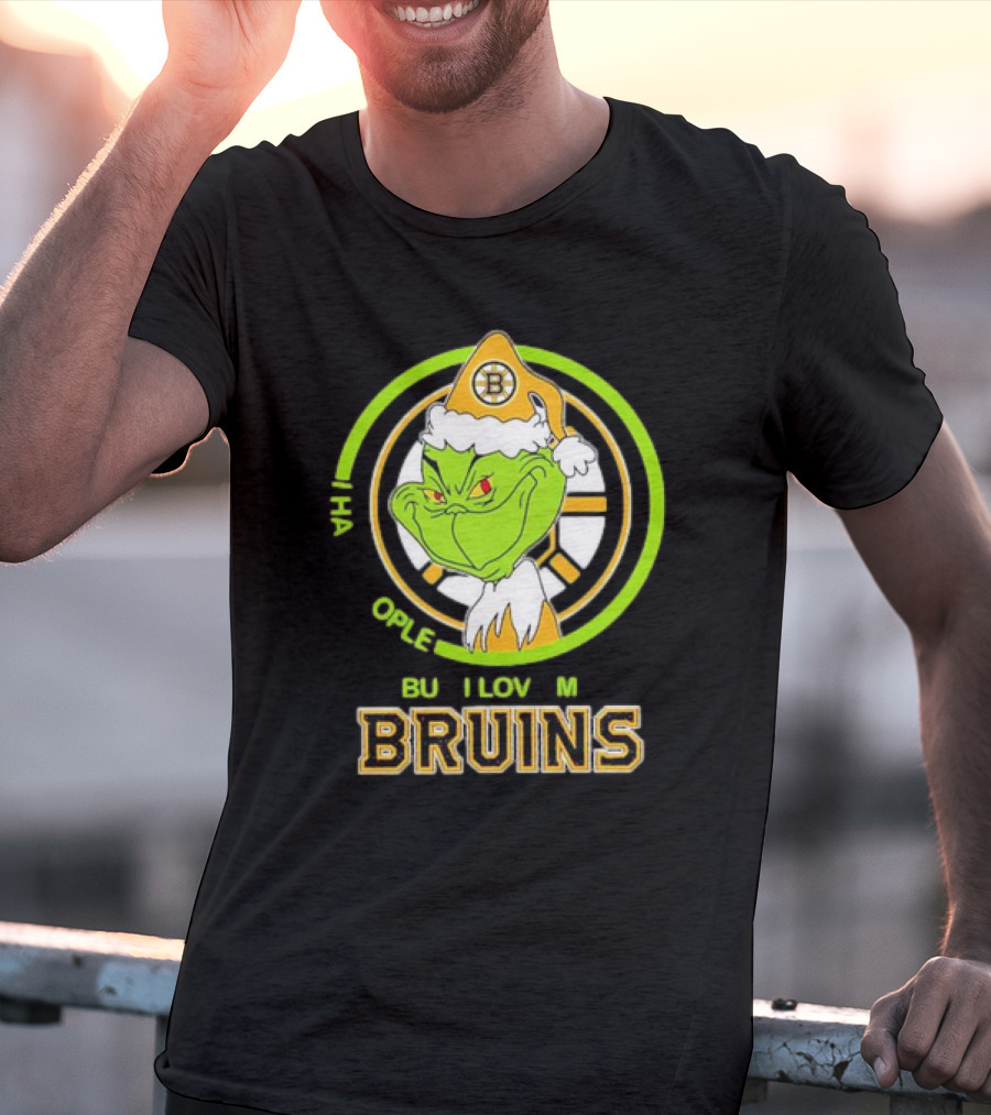 The Grinch Santa Boston Bruins I Hate People But Love My Hockey Team T-Shirt