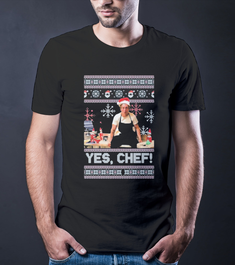 Yes Chef Snowflakes Christmas Elves Santa Hat T-Shirt