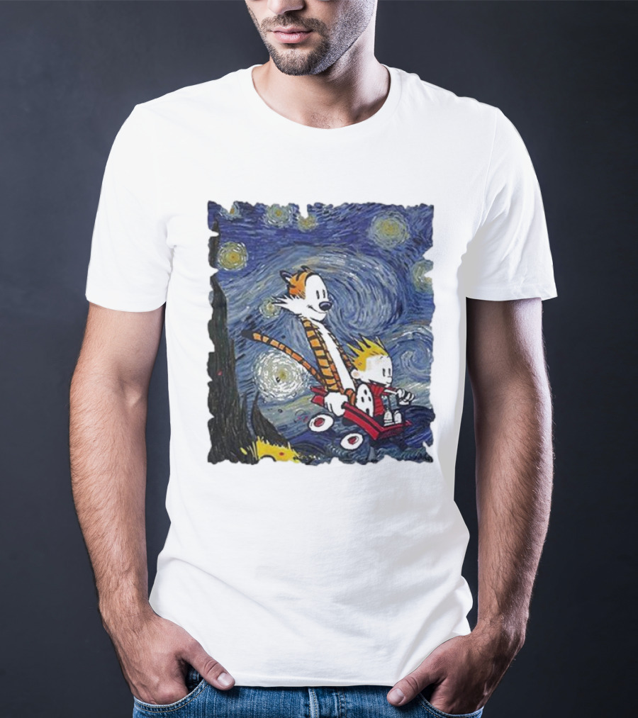 Vincent Van Gogh Starry Night Calvin And Hobbes Wagon T-Shirt