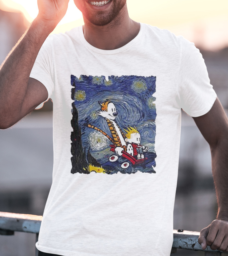 Vincent Van Gogh Starry Night Calvin And Hobbes Wagon T-Shirt
