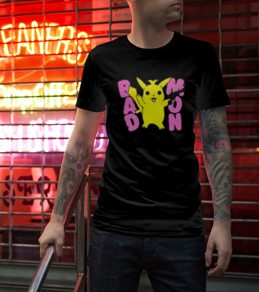 Bad Mon Pikachu With Pink Bold Letters T-Shirt