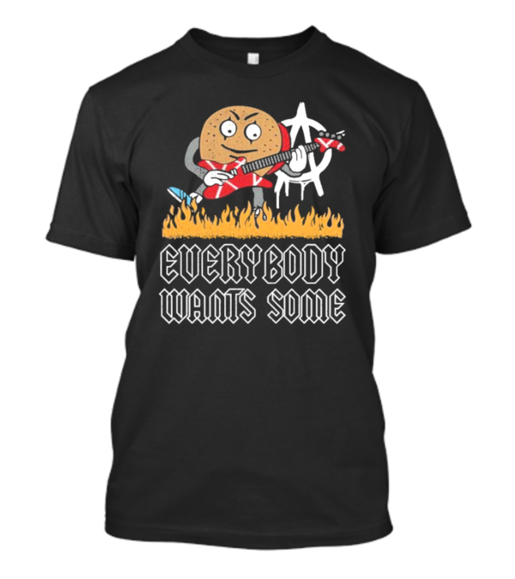 Everybody Wants Some Burger Playing Guitar With Anarchy Symbol And Flames T-Shirt