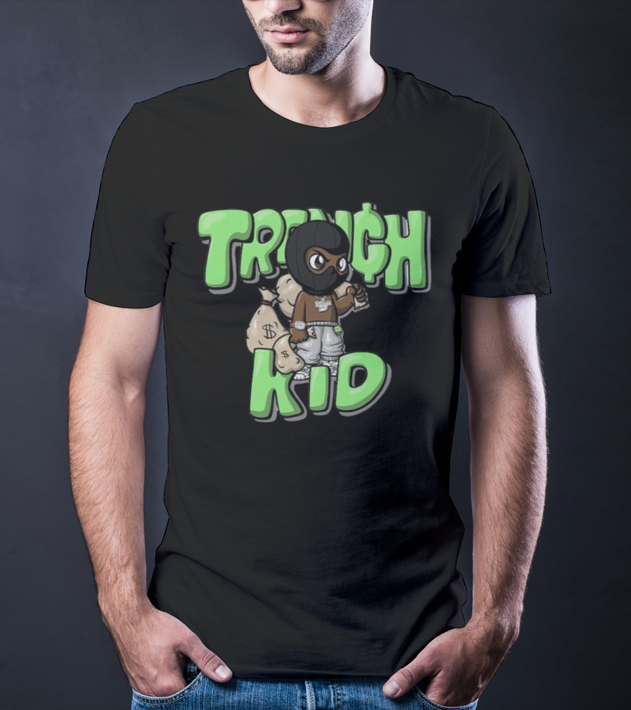 Lil Tjay Trench Kid Black Mask Money Bag T-Shirt