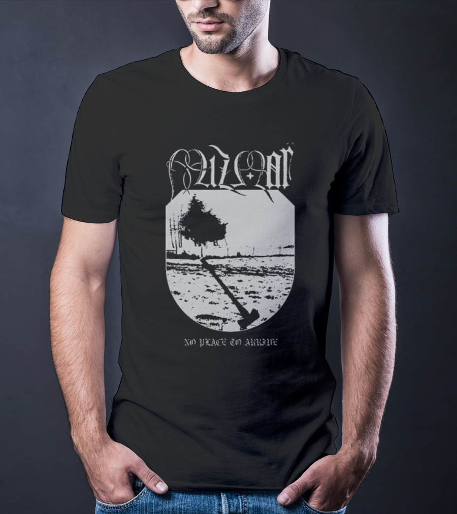 Mizmor No Place To Arriwe Black Metal Shield And Forest Scene T-Shirt