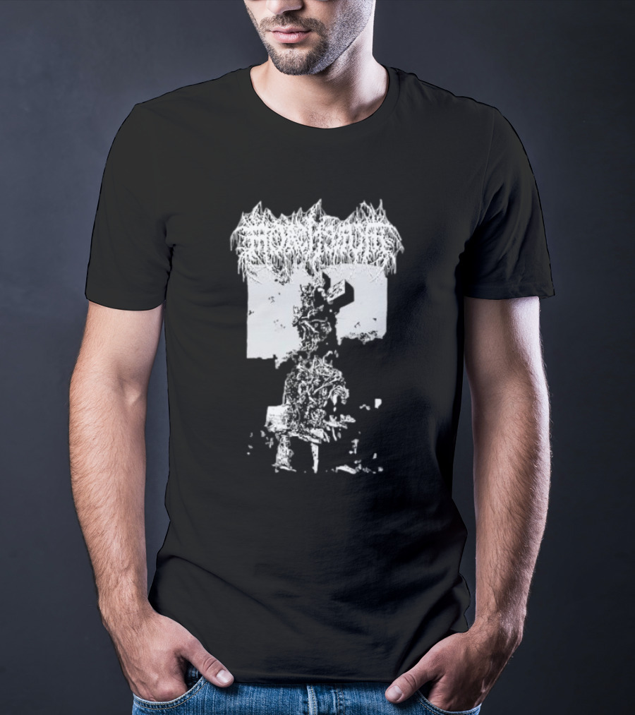 Mortiferum Burial Stone Cross Death Metal Band Logo With Gothic Cemetery T-Shirt