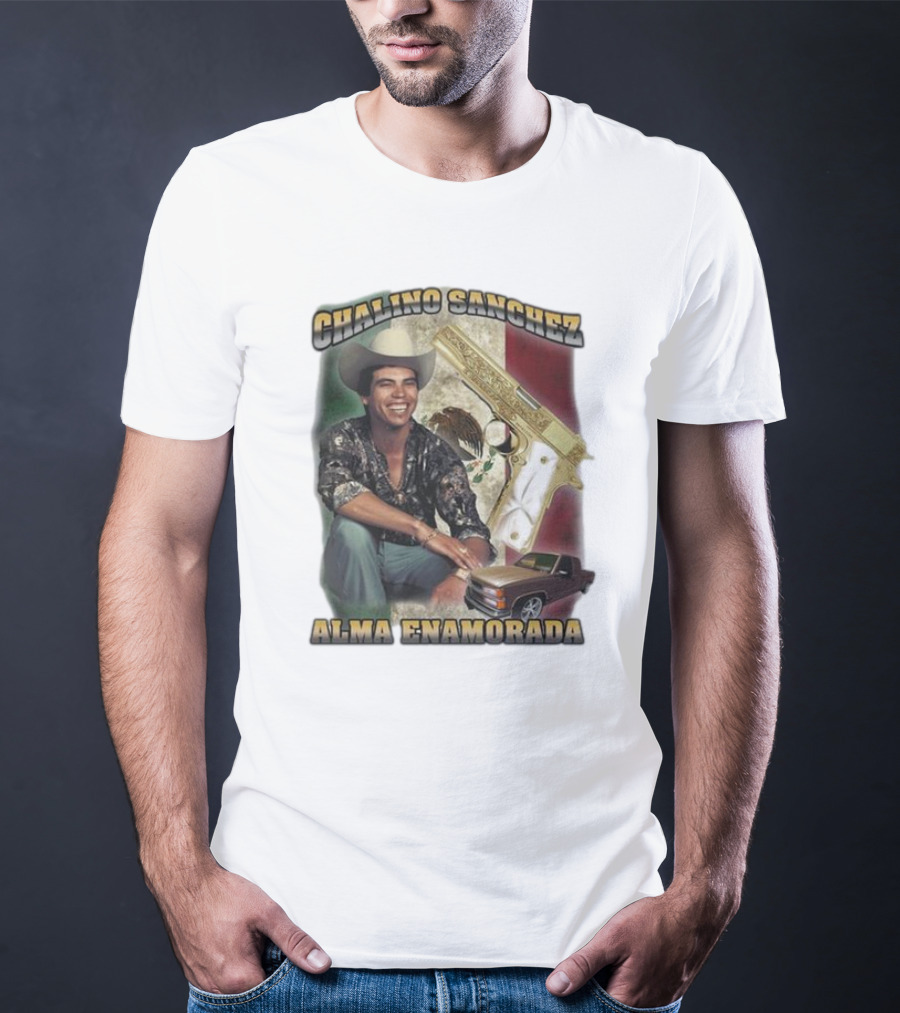 Chalino Sanchez Alma Enamorada Mexican Flag Gold Gun Pickup Truck T-Shirt