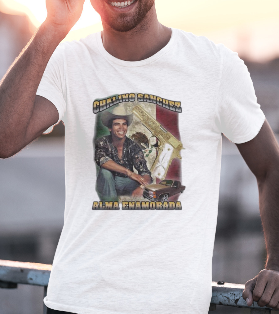 Chalino Sanchez Alma Enamorada Mexican Flag Gold Gun Pickup Truck T-Shirt