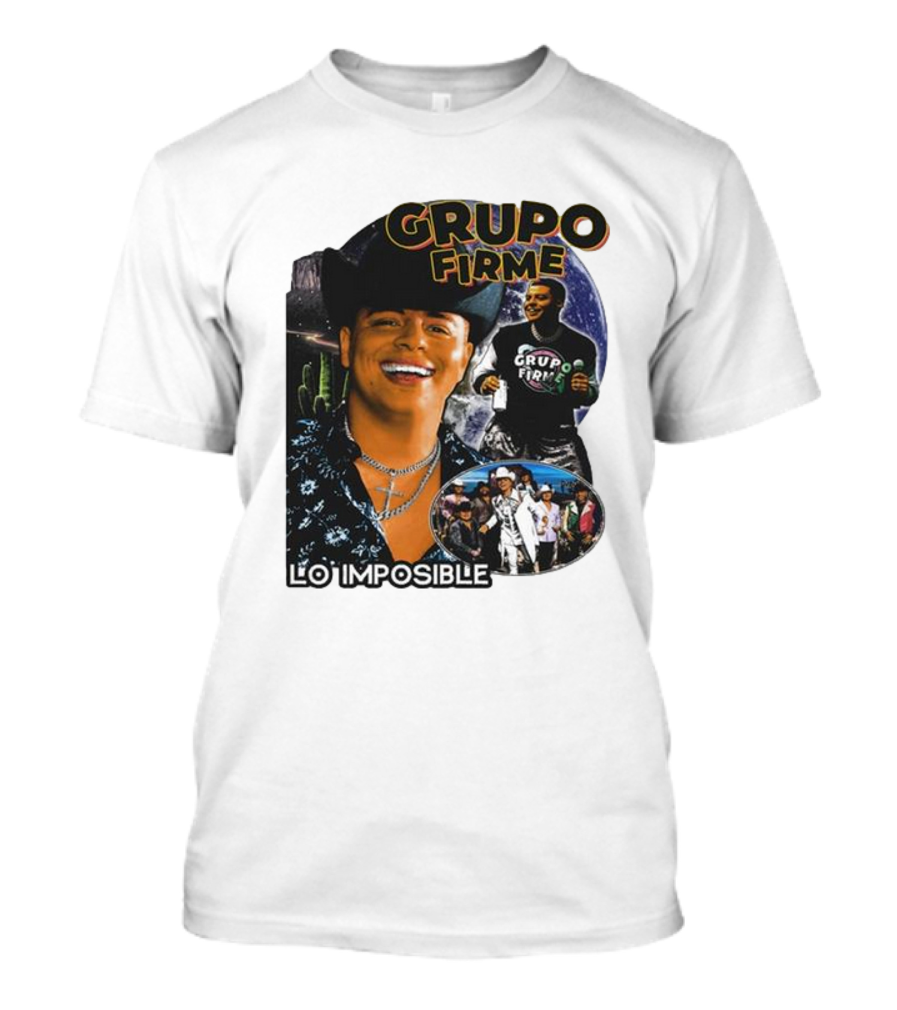 Grupo Firme Lo Imposible Cactus Cowboy Space Collage T-Shirt