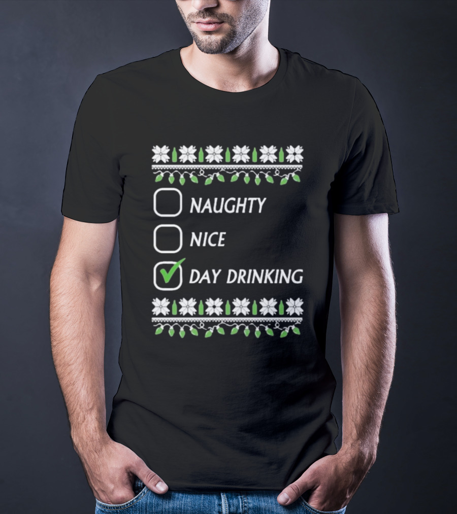 Naughty Nice Day Drinking Christmas Floral Checklist T-Shirt