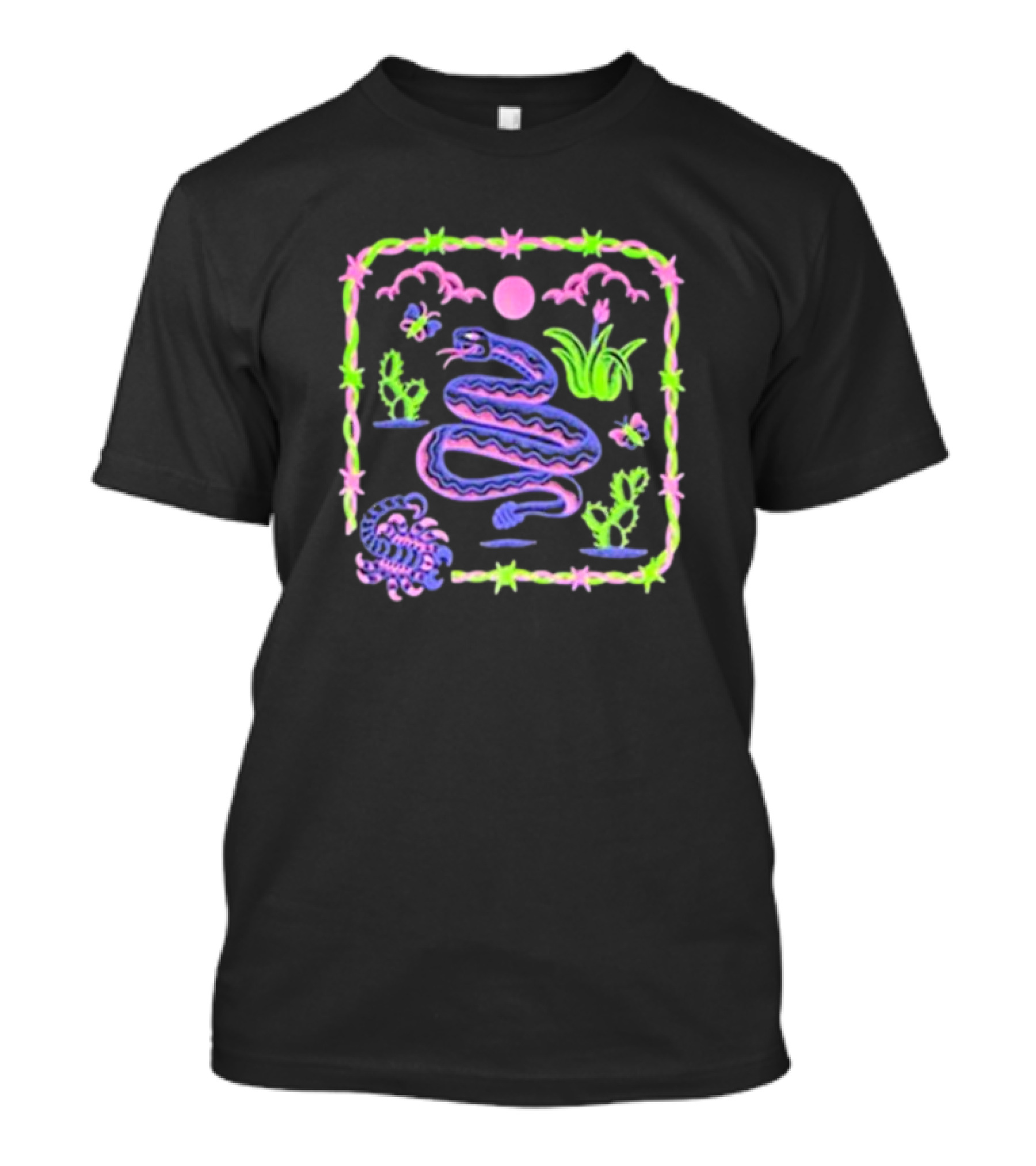 Night Creeps Snake Moon Cactus And Stars T-Shirt