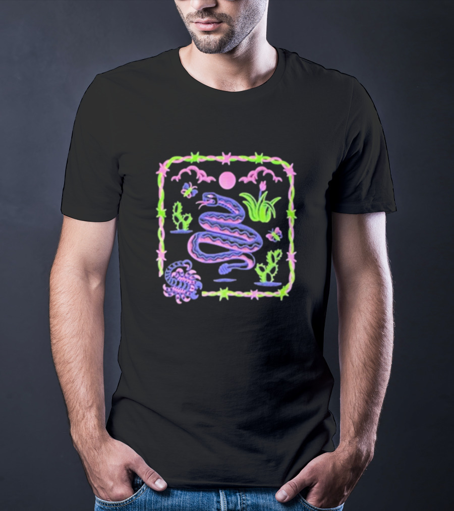 Night Creeps Snake Moon Cactus And Stars T-Shirt