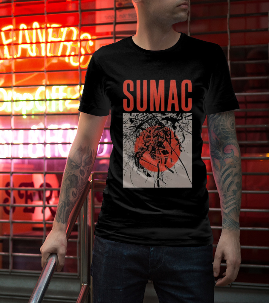 Sumac Shadow Art With Red Circle And Black Lines T-Shirt