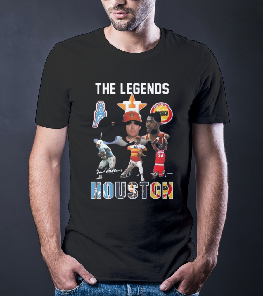 The Legends Of Houston Oilers Astros Rockets 34 Signatures H-Town T-Shirt