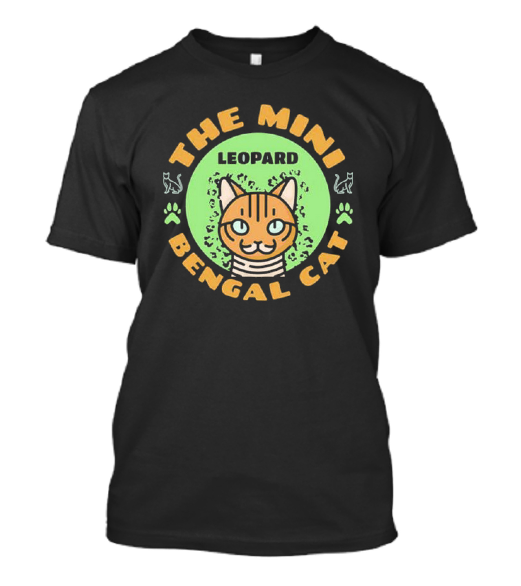 THE MINI LEOPARD BENGAL CAT PAWS AND WHISKERS ICONS T-Shirt