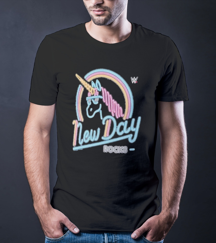 The New Day WWE Neon Unicorn Rocks Ripple Junction T-Shirt