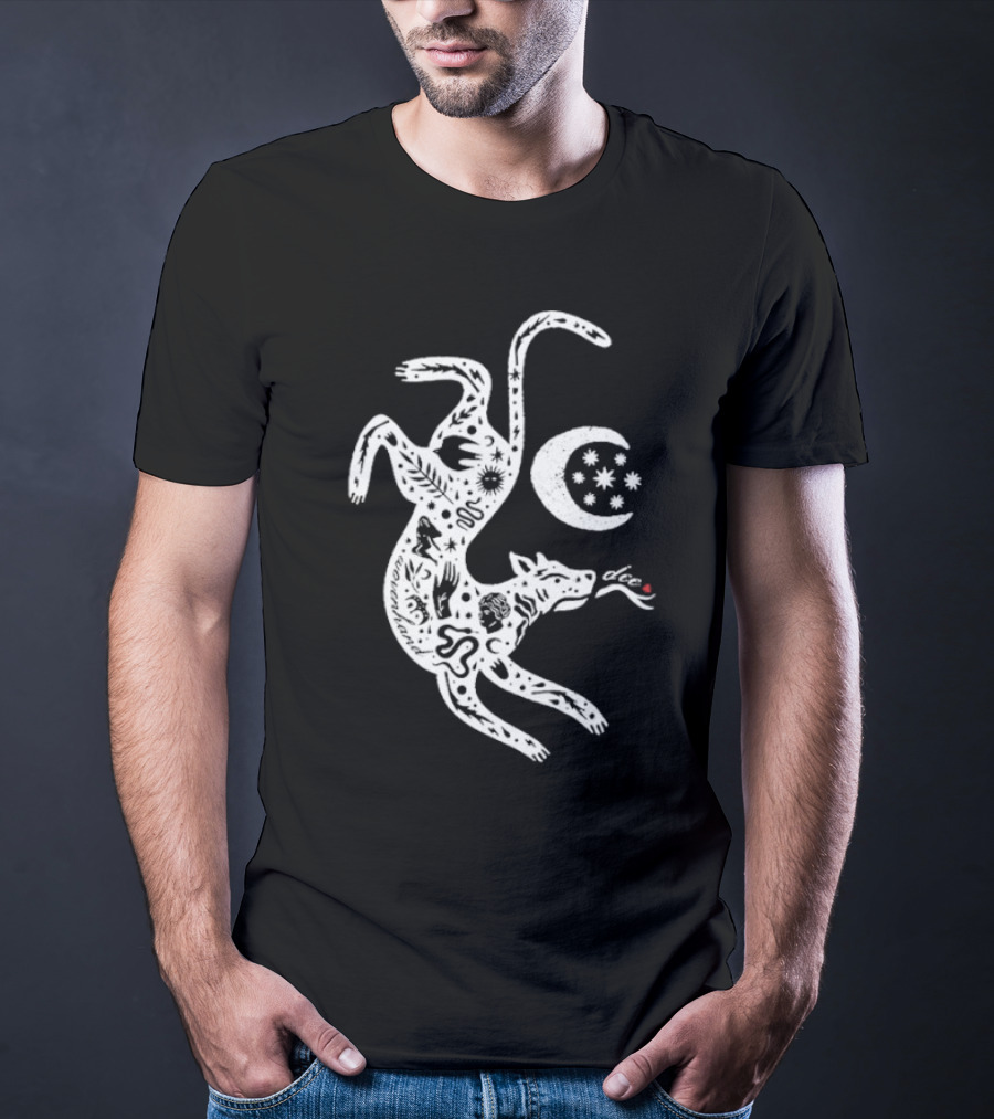 Wovenhand Alchemist Wolf With Stars And Crescent Moon T-Shirt