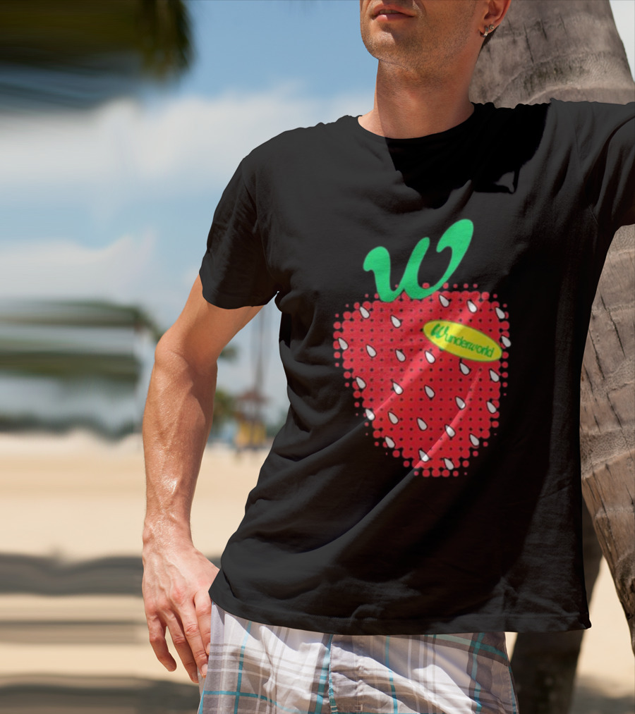 Wunderworld Strawberry Pattern With Green Leaf Initial T-Shirt