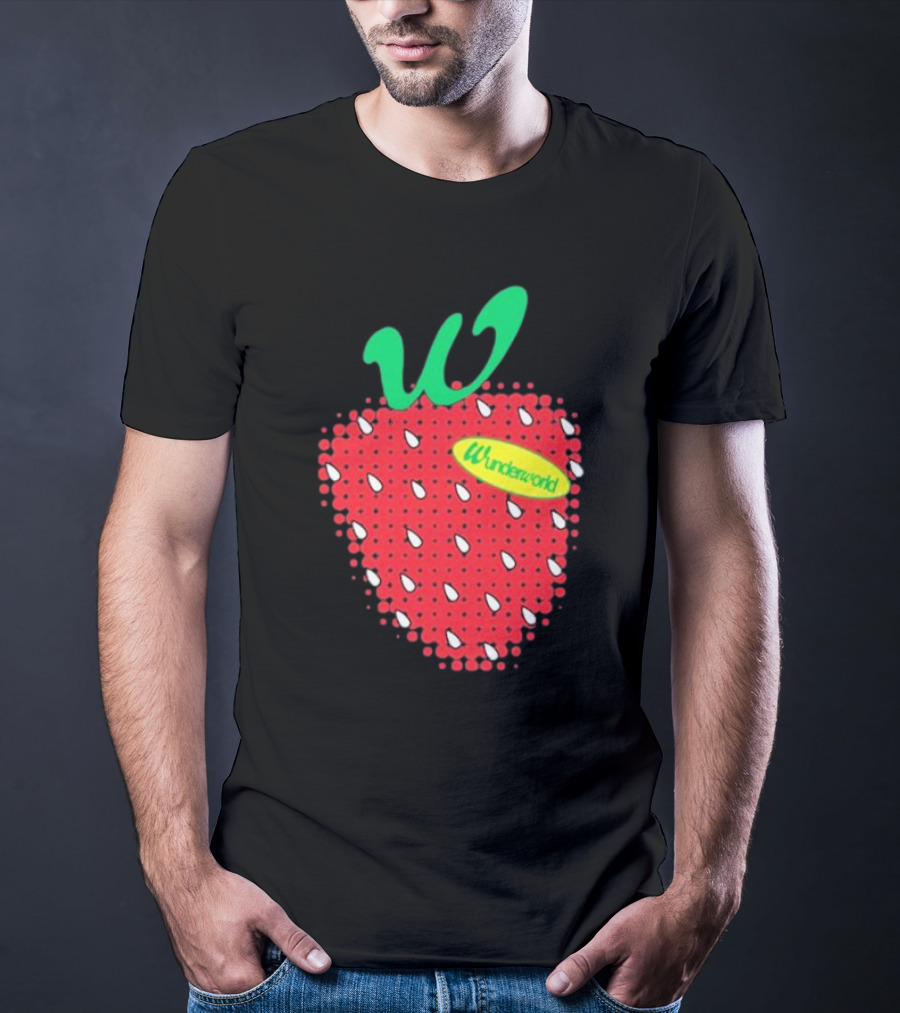 Wunderworld Strawberry Pattern With Green Leaf Initial T-Shirt