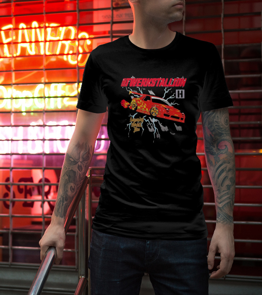 Twerkstallion Legends Never Die Red Car With Flames And Lightning T-Shirt