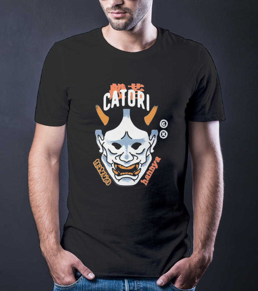 Catori Hannya Mask Face Copyright Symbol Orange Horns T-Shirt