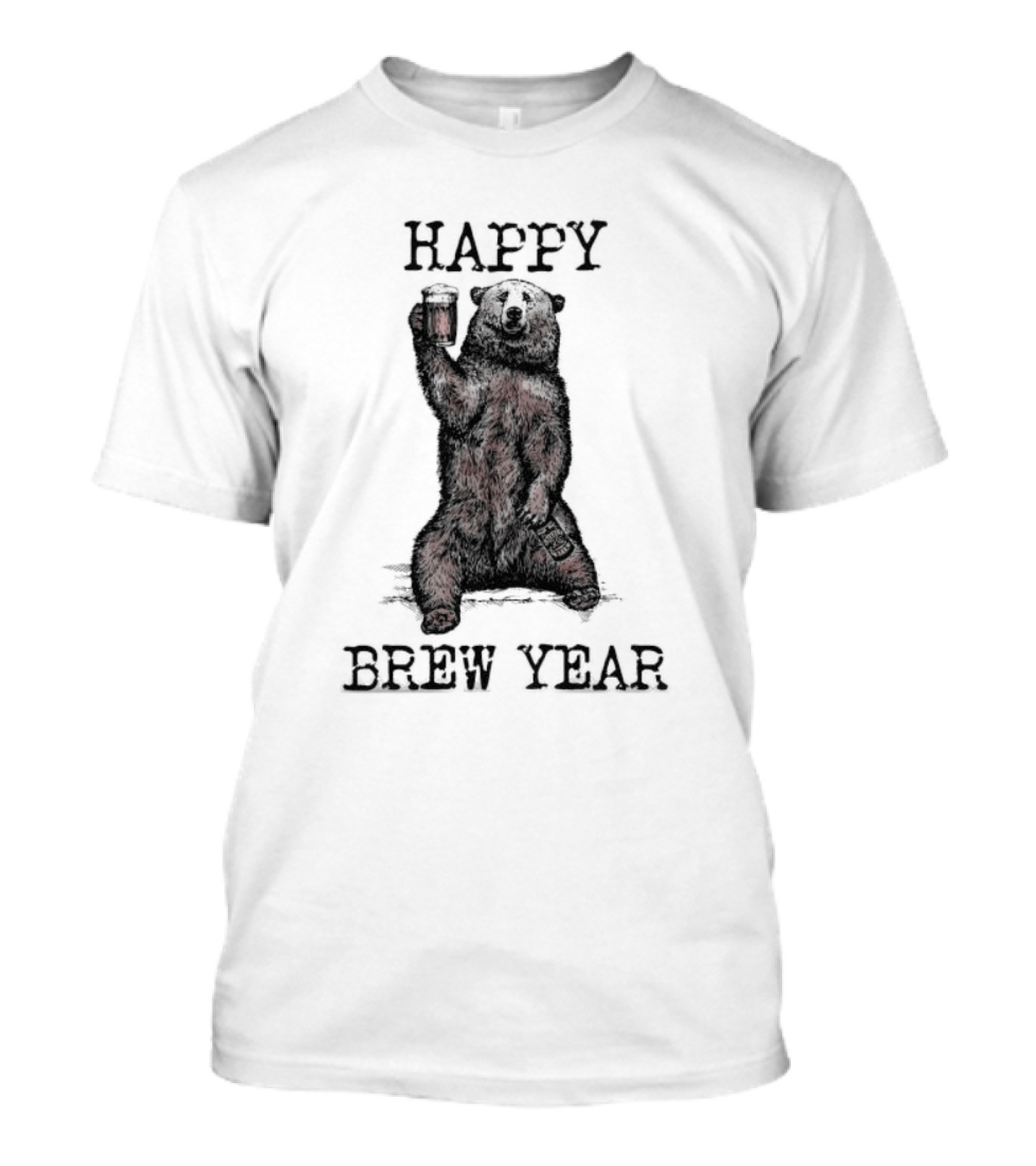 Happy Brew Year Festive Bear Toasting With Beer T-Shirt