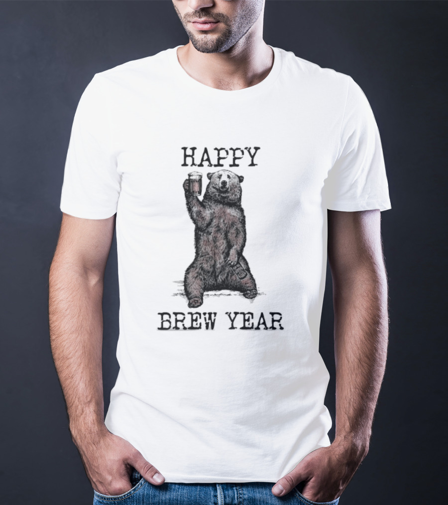 Happy Brew Year Festive Bear Toasting With Beer T-Shirt