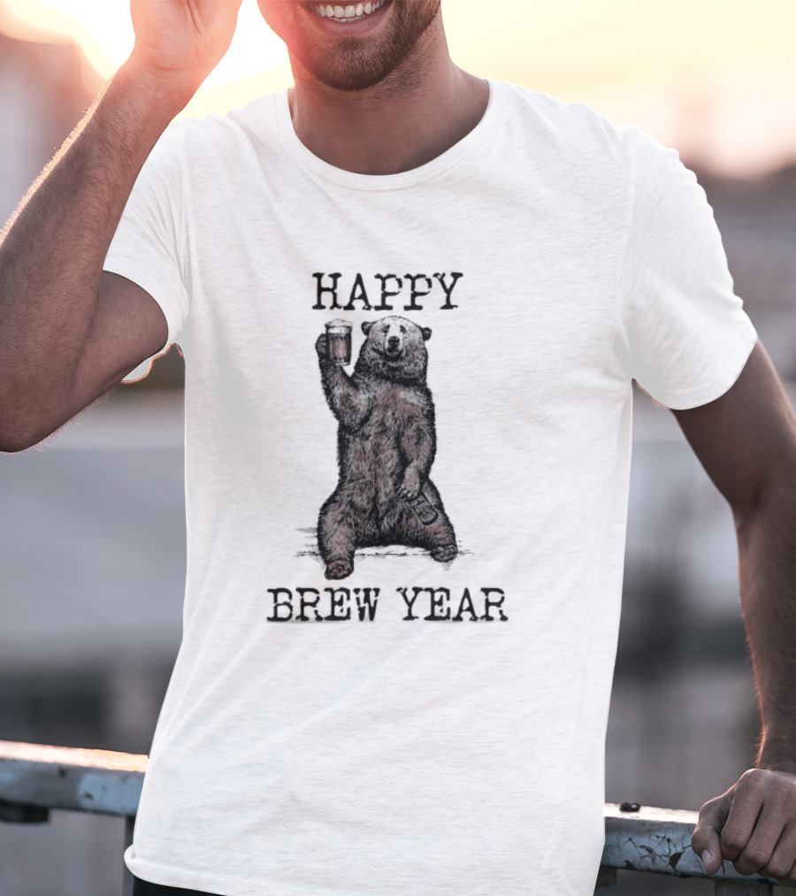 Happy Brew Year Festive Bear Toasting With Beer T-Shirt