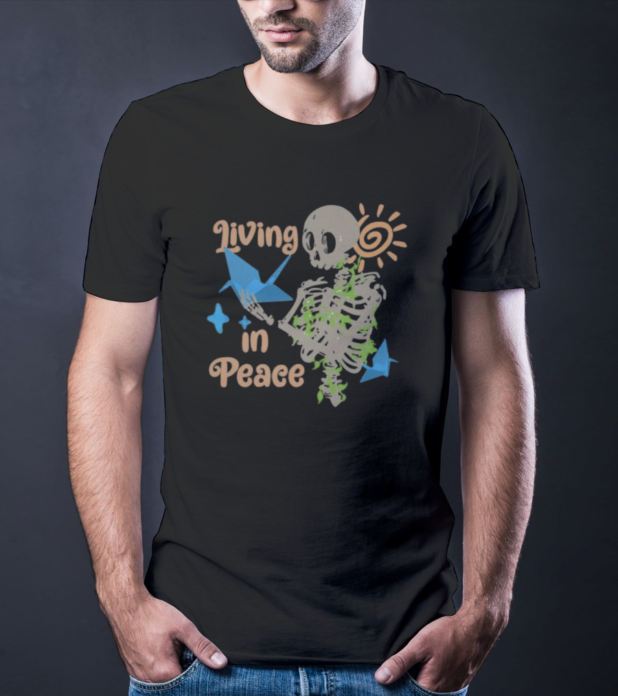 Living In Peace Skeleton Sun Origami Birds T-Shirt