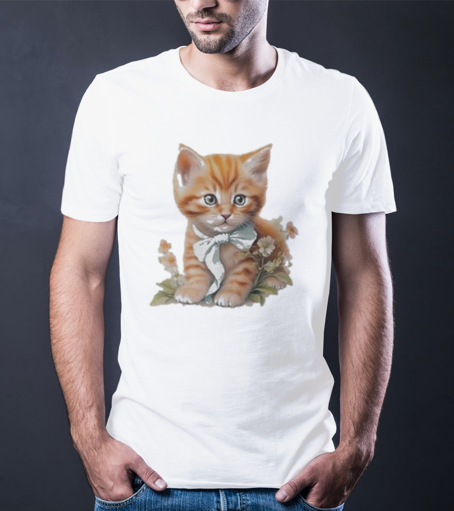 Beabadoobee Cat Kimchi Miso Kitten With Bow And Flowers T-Shirt