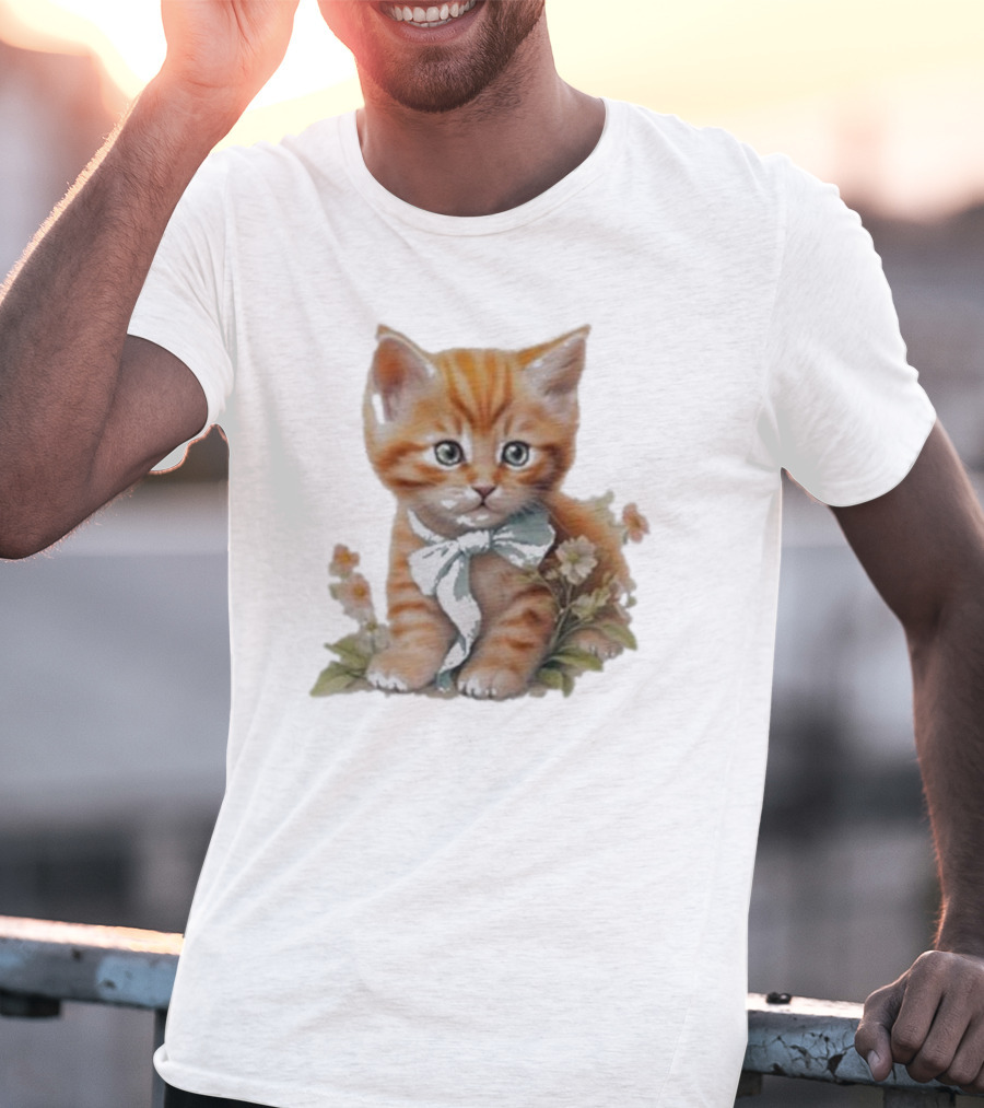 Beabadoobee Cat Kimchi Miso Kitten With Bow And Flowers T-Shirt