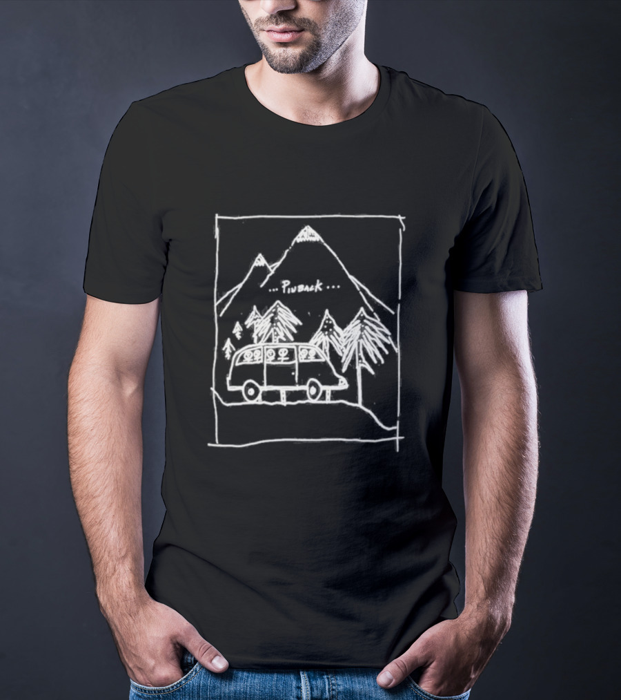 Camping Pinback Adventure With Mountain And Van In Nature Scene T-Shirt