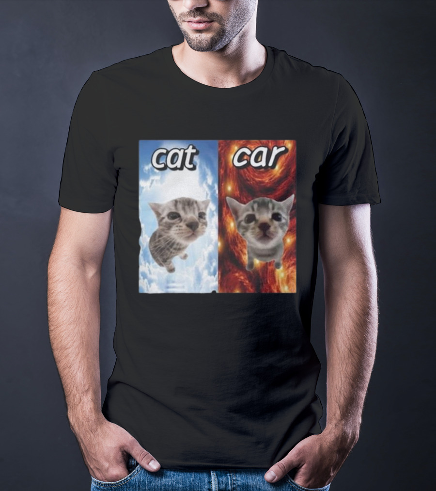 Cat Car Cringey Showdown In Cosmic Clouds And Fiery Vortex T-Shirt