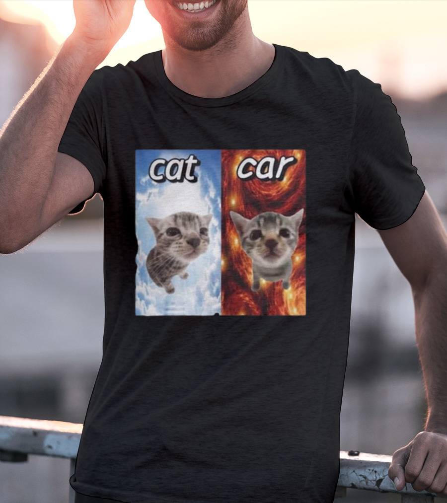 Cat Car Cringey Showdown In Cosmic Clouds And Fiery Vortex T-Shirt