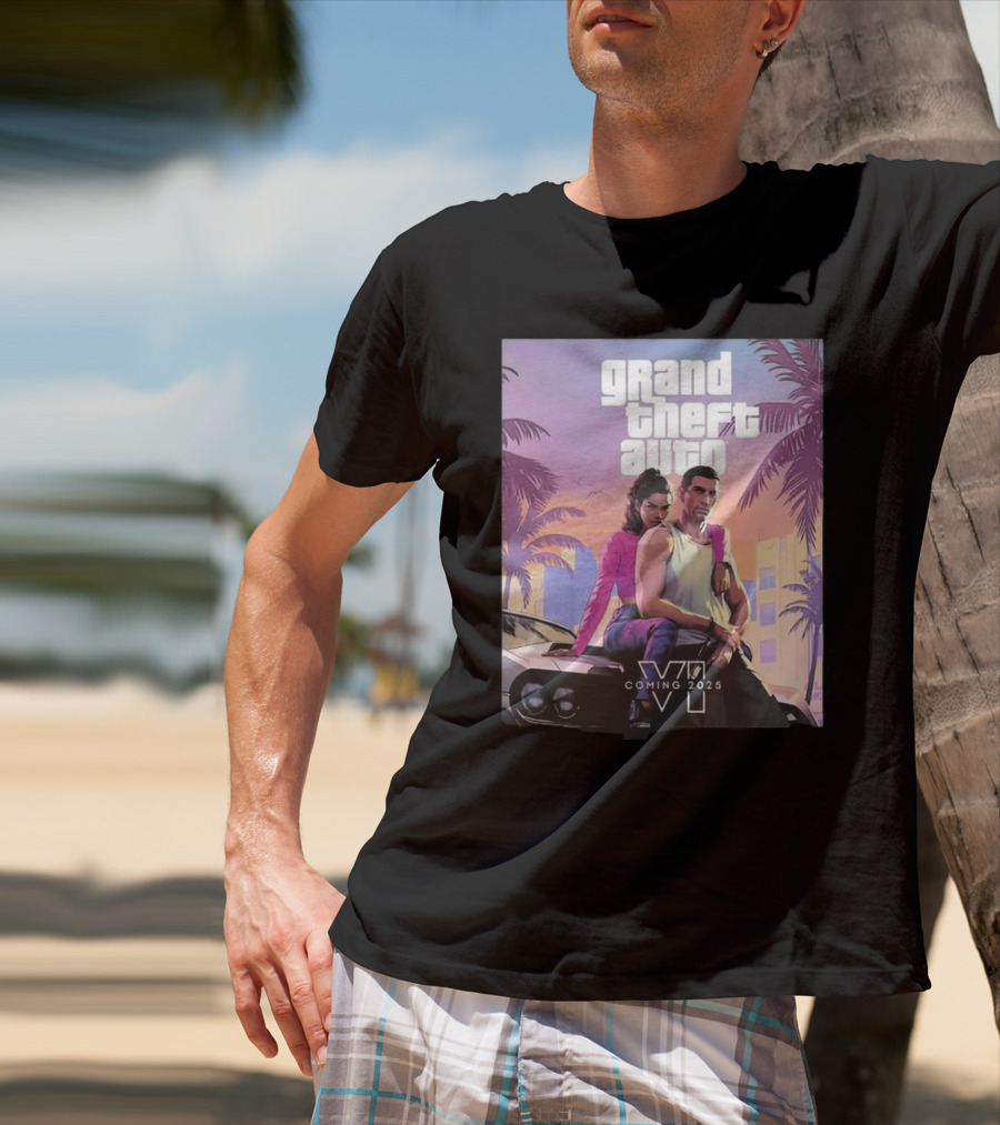 Grand Theft Auto VI Coming 2025 Retro Vice City Vibes Palm Trees Car T-Shirt