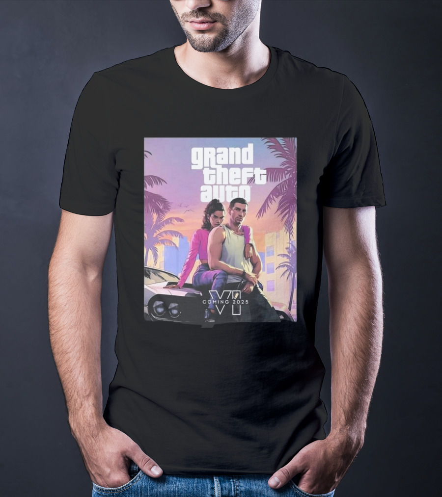Grand Theft Auto VI Coming 2025 Retro Vice City Vibes Palm Trees Car T-Shirt