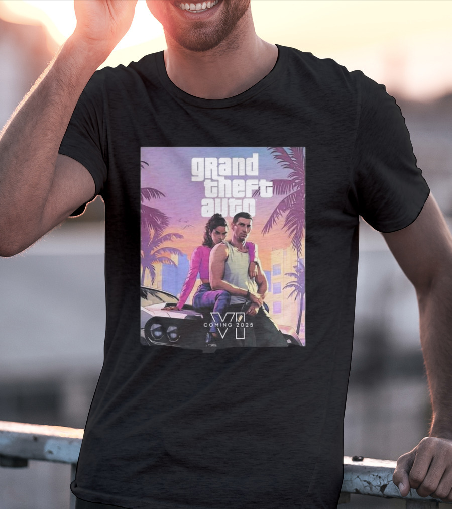Grand Theft Auto VI Coming 2025 Retro Vice City Vibes Palm Trees Car T-Shirt