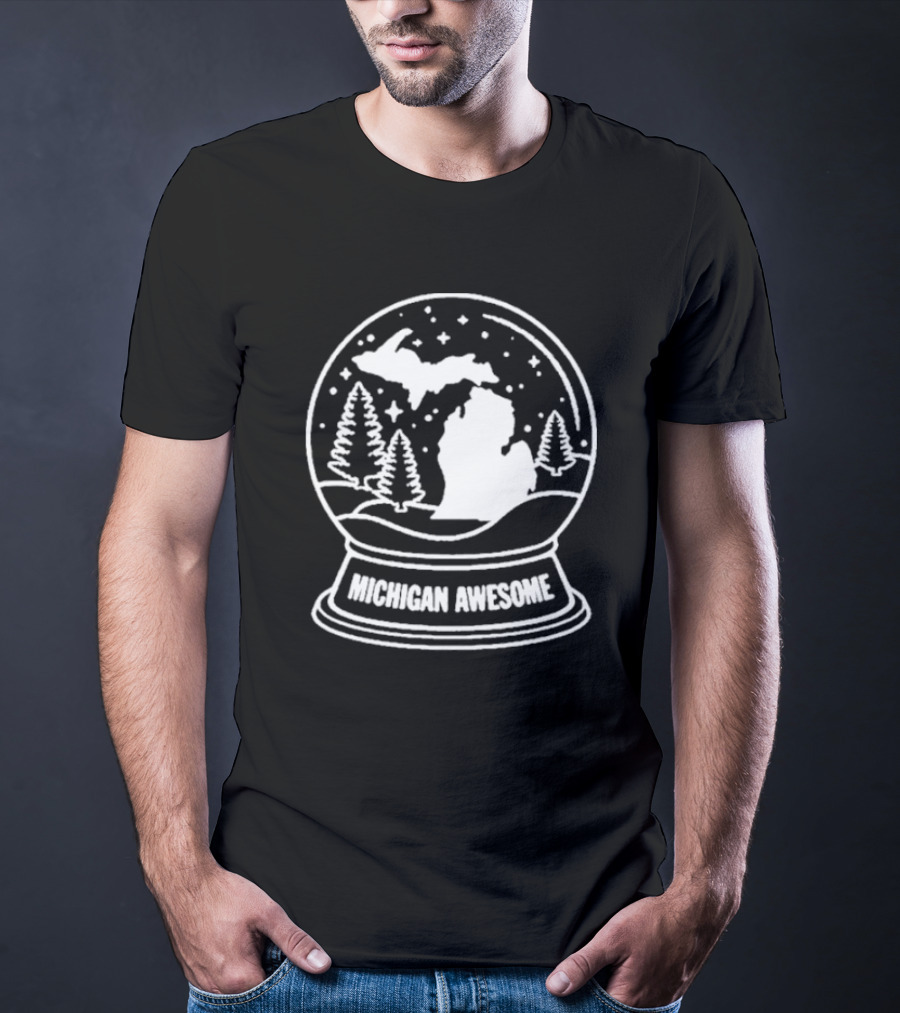 Michigan Awesome Winter Wonderland Snow Globe With Trees And Stars T-Shirt