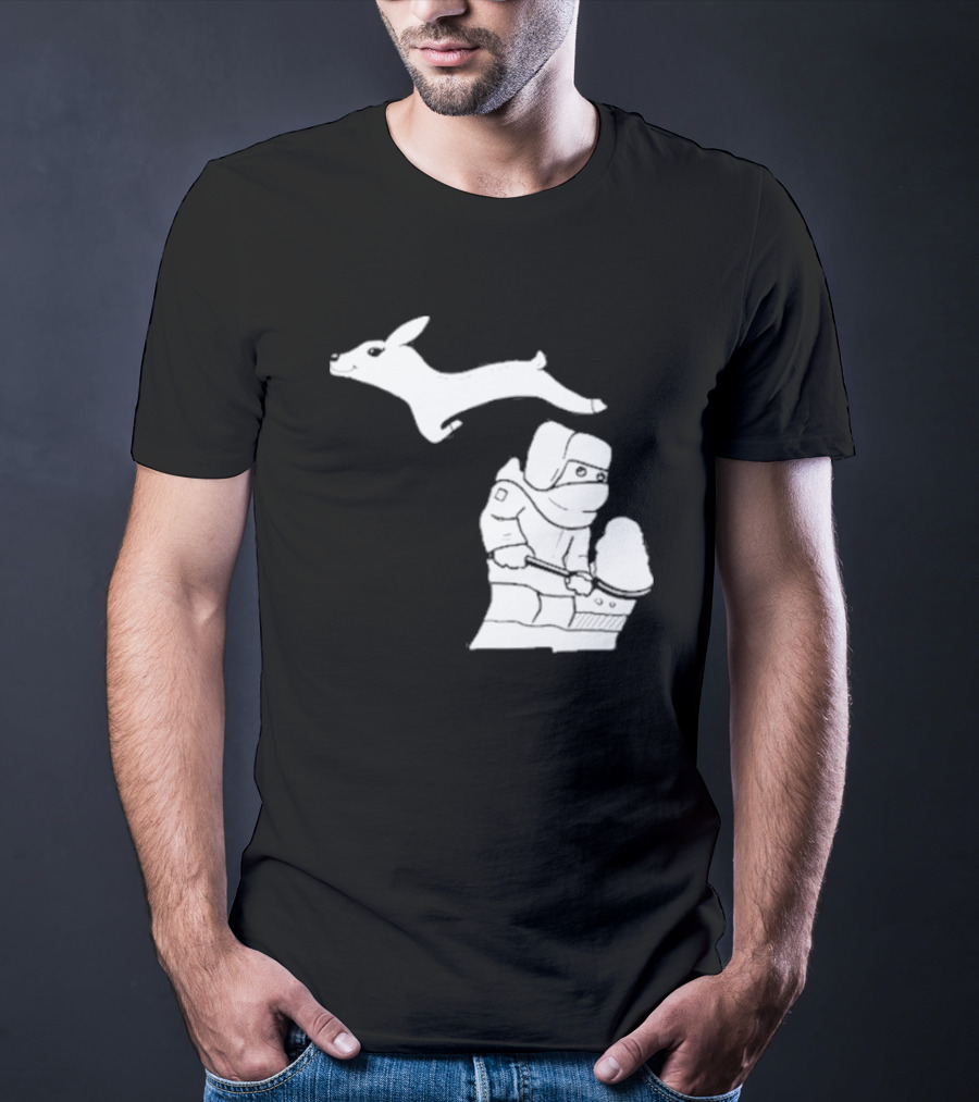 Michigan Snow Shoveling And Skiing Hare T-Shirt