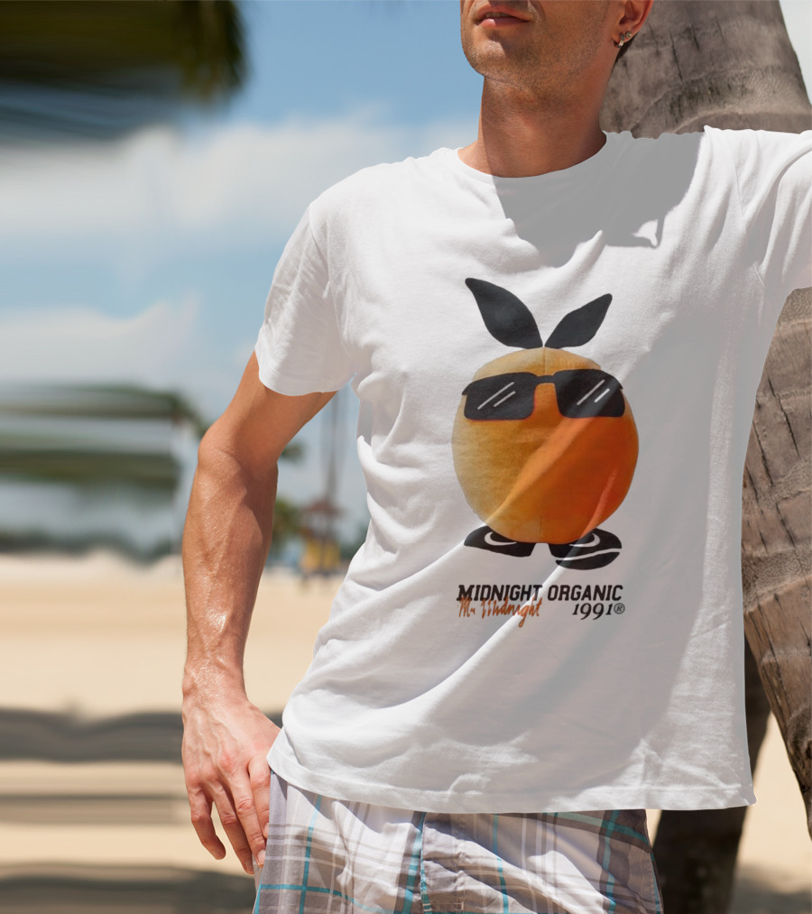 Midnight Organic Mr. Midnight 1991 Orange Character With Sunglasses T-Shirt